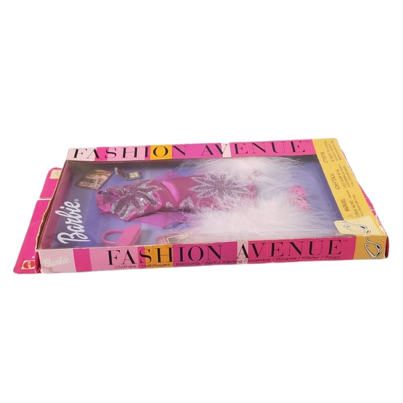 BARBIE Vintage 2002 Fashion Avenue Purple Glitter Dress Feather Boa Outfit NIB - Picture 8 of 12